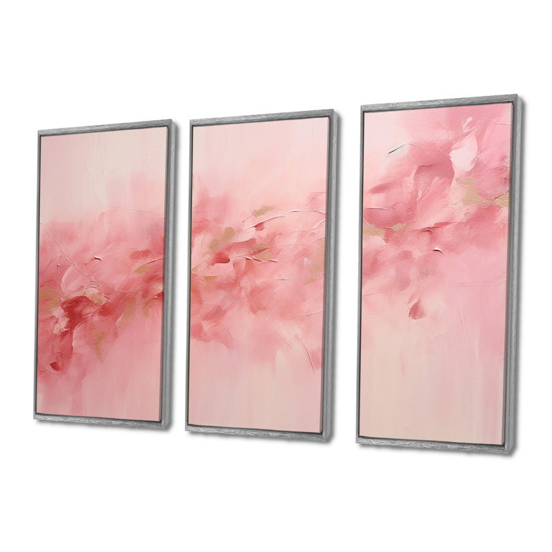 «Gold and Pink Minimal Abstract River II», ensemble d'art sur toile fuschia, H 28 po x l 36 po x P 1 po, Encadrement argenté
