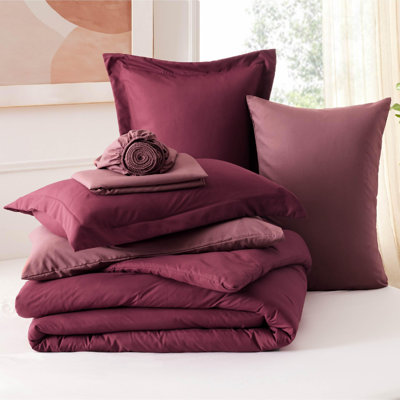 Bedsure Full Size Comforter Set - 7 Pieces Burgundy Full Bedding Set for All Seasons, Boho Contrasting Design Bed in a Bag with Comforter, Sheets, Pillowcases & Shams