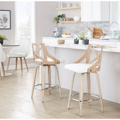 Tabouret de comptoir à hauteur fixe de 26 po avec pieds en bois courbé et repose-pieds rond Dannie