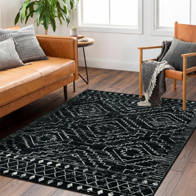 Tribal Geometric Plush Area Rug – Bold Moroccan-Inspired Accent with Non-Slip Base