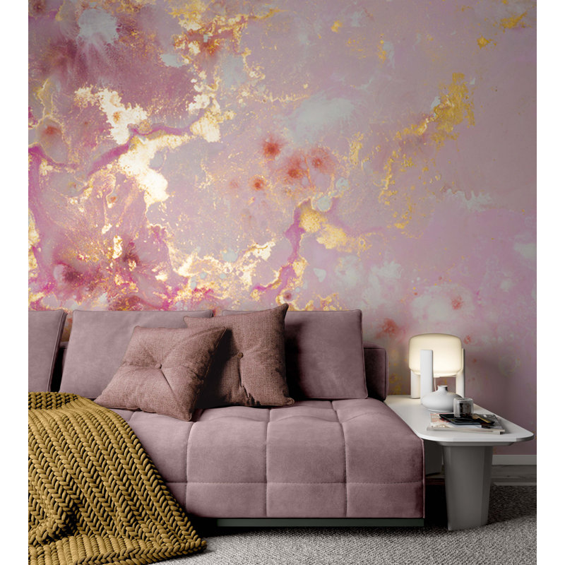 Pink Yellow Mural Marble Wallpaper, 75.96" L x 114" W