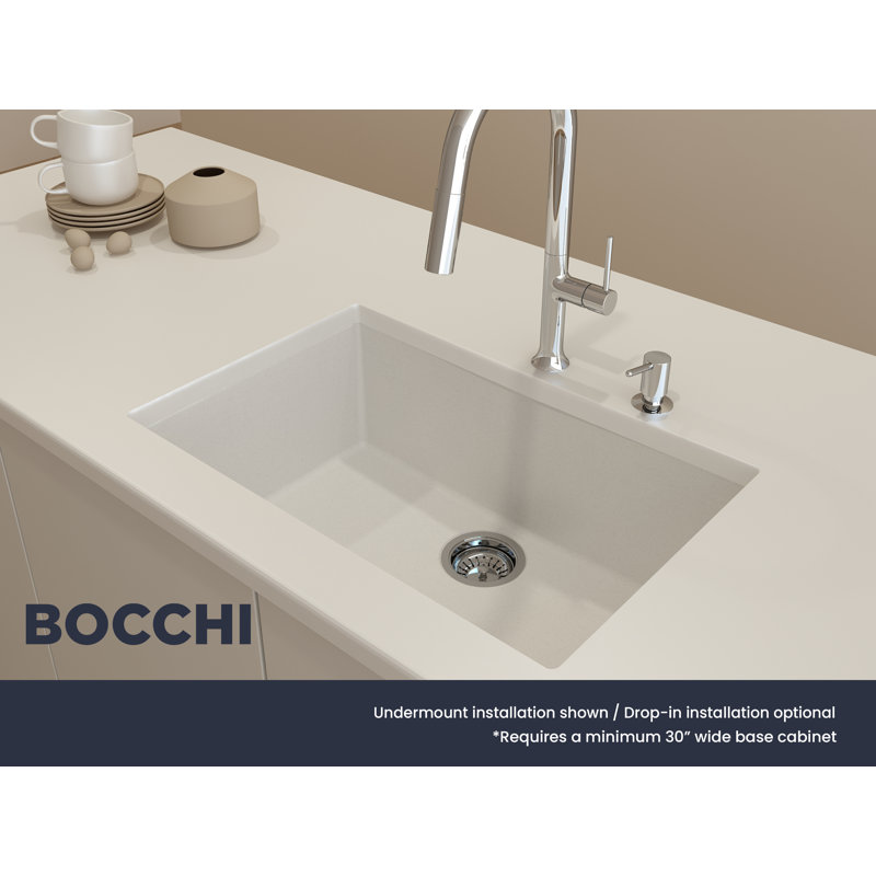 Milk White Granite Single Bowl Kitchen Sink, 27"