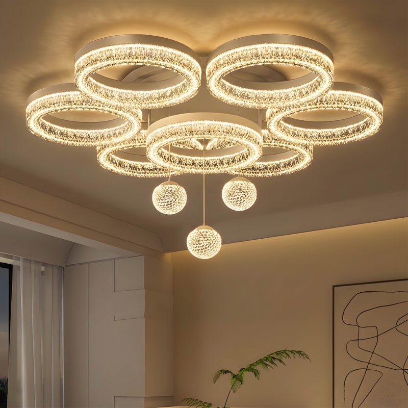 Modern Luxury Led Flush Mount Ceiling Light With Multi Ring Halo Design, 39.4" Large Contemporary Ceiling Light, Dimmable 3 Color Temperature, Remote & App Control For Living Room