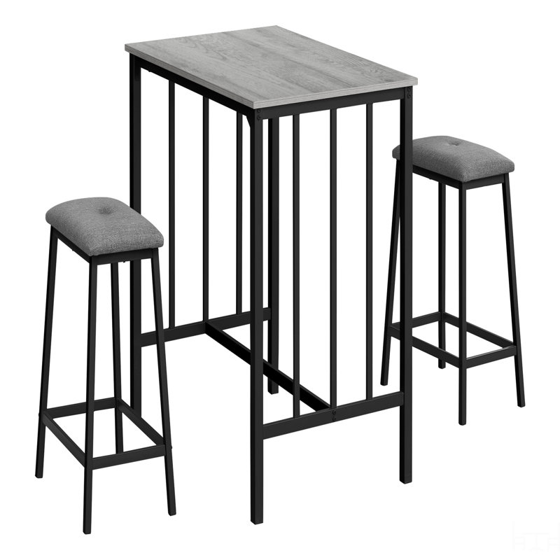 Ensemble de salle à manger, ensemble 3 pièces, hauteur comptoir, 36 po rectangulaire, Gris, Noir, Gris