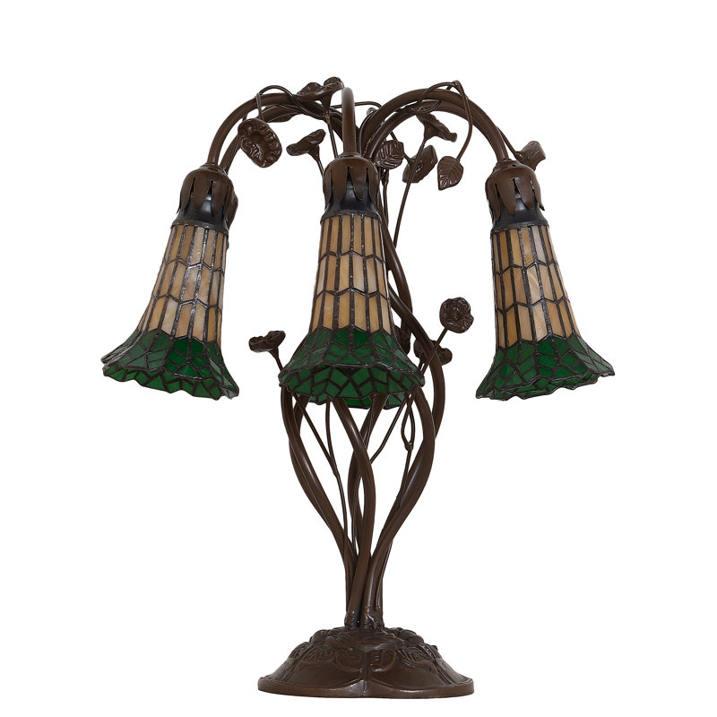 19" Black Table Lamp, Yellow/Green