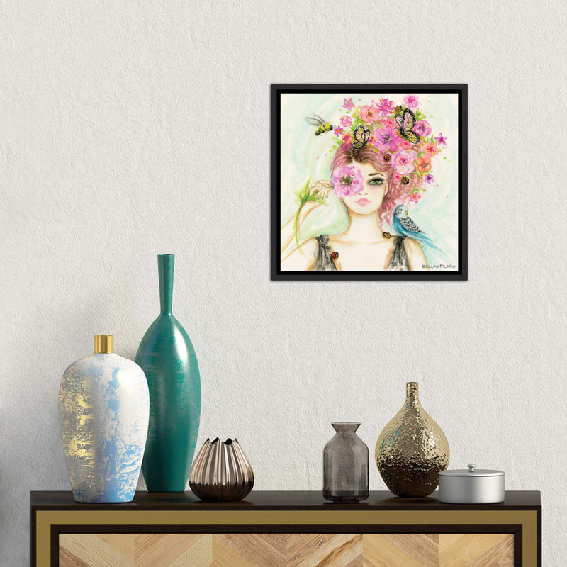 «Spring Is Here Main» par Bella Pilar, reproduction, H 18 po x l 18 po x P 1,5 po, Toile avec cadre noir patiné