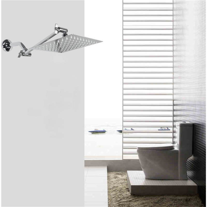 Rainfall Shower Head With 11-Inch Adjustable Extension Arm – Large Stainless Steel High-Flow Square Shower Head For Full-Body Coverage