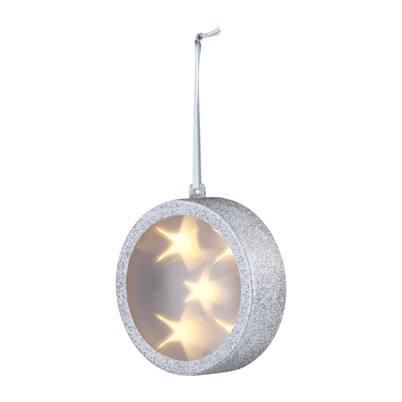 4.5'' Astrology & Stars Lighted Ball Ornament, Silver