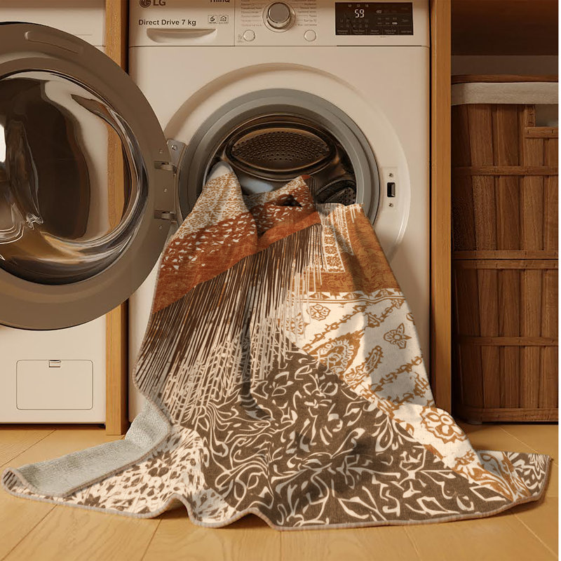 Tapis beige lavable à la machine Kymani, 4 x 6