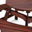 Table de pique-nique d'extérieur ronde pour 6 personnes avec 3 bancs intégrés, trou pour parasol et surface imperméable, marron