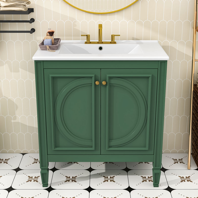 Meuble-lavabo autoportant avec lavabo lisse et tiroir fonctionnel, Vert