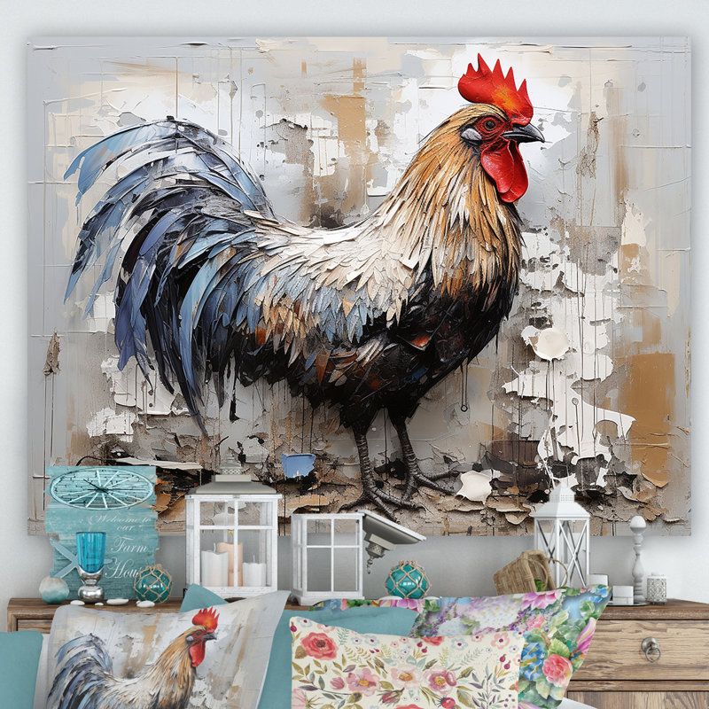 Loyal Rooster Portrait III - Art mural coq pour le salon, H 30 po x l 40 po x P 1,5 po, Toile tendue