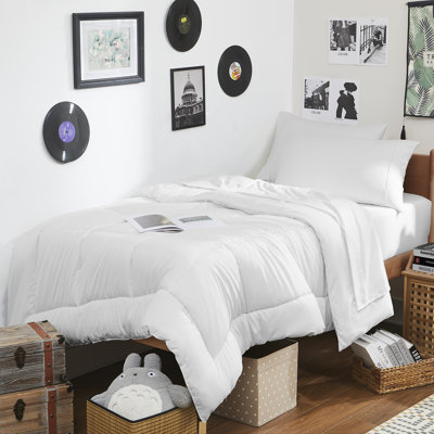 7PC Campus Ready Dorm Twin XL Bedding Bundle, Solid Comforter, Pillows And Sheet Set
