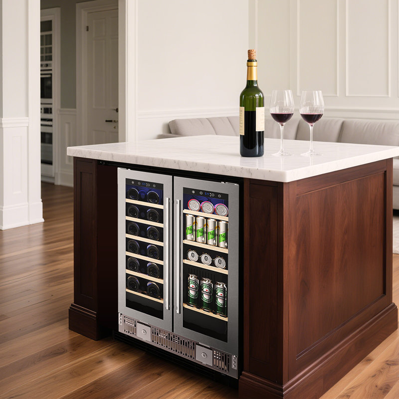 Electactic 24" Dual Zone Wine & Beverage Fridge - 20 Bottle/88 Can, Glass Door, Lock, Built-in/Freestanding