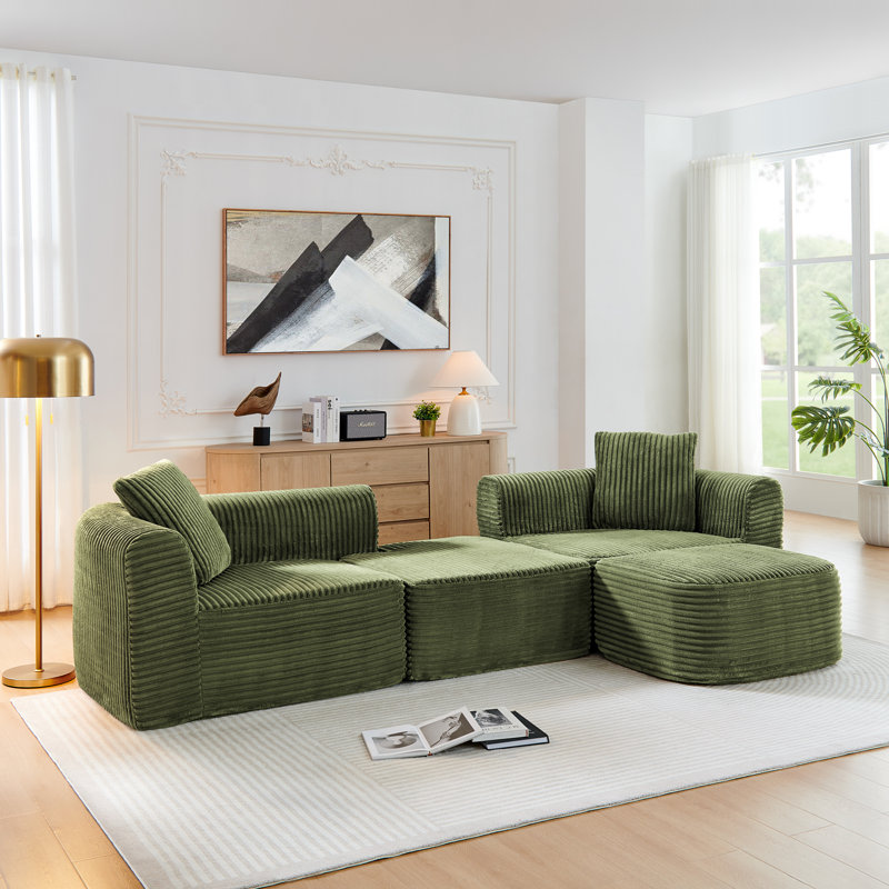 114" Cloud Sectional Couch With L-Shape Chaise, Green