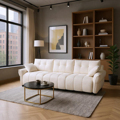 Canapé moderne en chenille de 110 po avec assise profonde et dossier capitonné, canapé modulaire avec support ergonomique et coussins moelleux pour le salon ou la salle multimédia