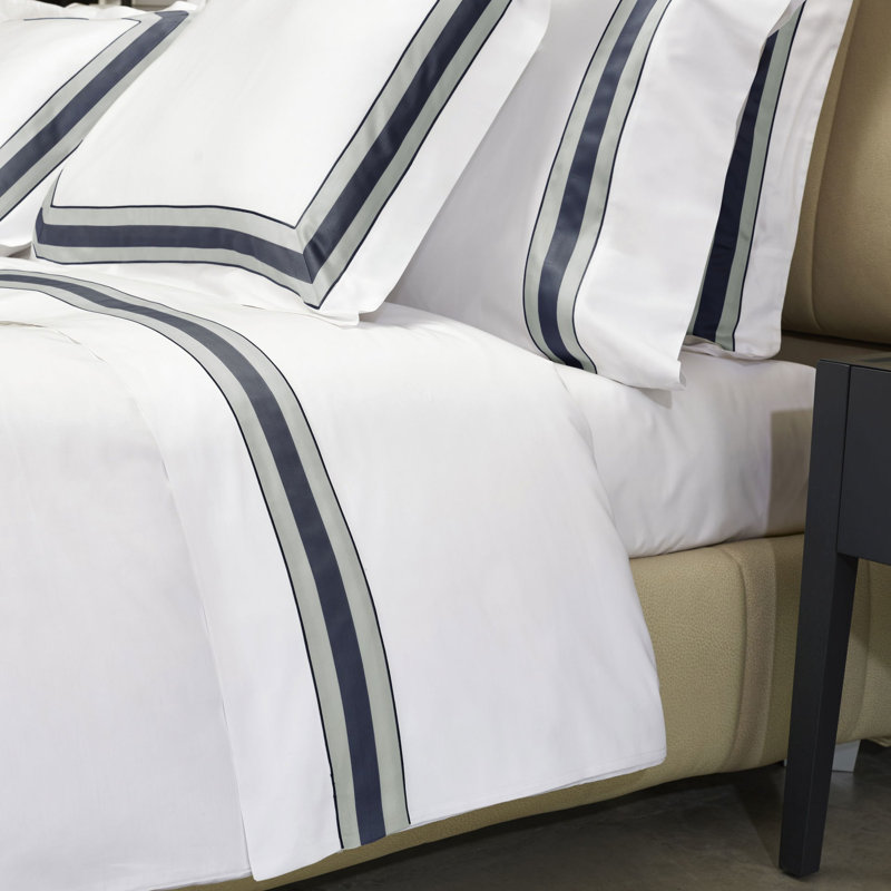 Dimora Flat Sheet, White/Midnight Blue, Queen Flat Sheet