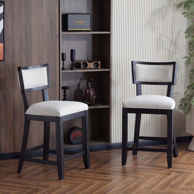 Ensemble de 2 tabourets de comptoir de 26,5 po, tabourets de bar rembourrés à hauteur de comptoir avec dossier confortable, structure en bois d'hévéa massif, dossier, repose-pieds, tabourets de bar sans accoudoir pour bar personnel, comptoir de cuisine
