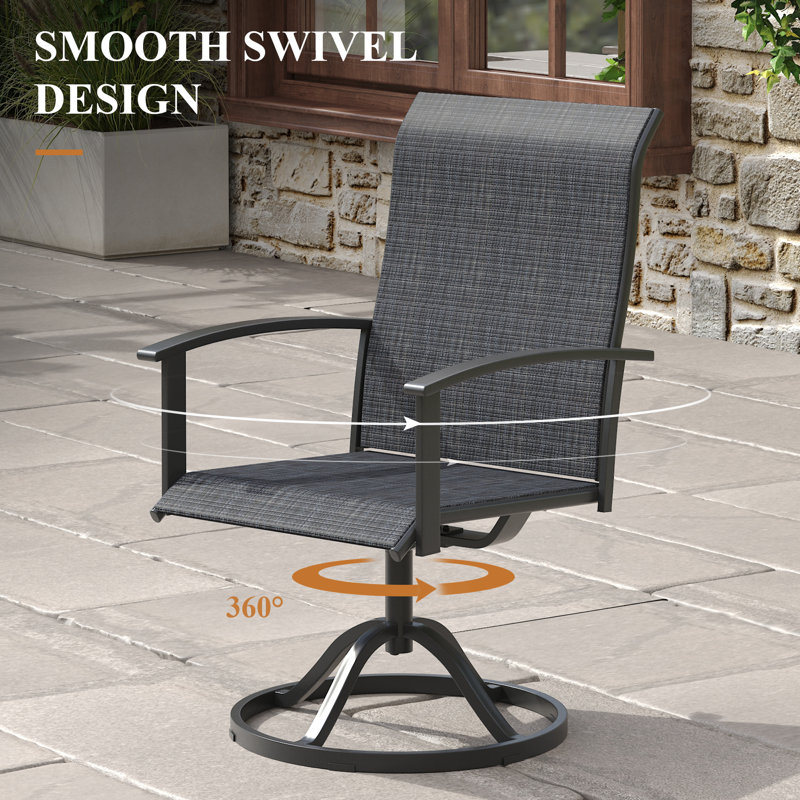 50" Round Patio Dining Set For 6-Person With Swivel Chairs, Black, Charcoal