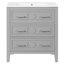 Meuble-lavabo gris rétro avec lavabo en céramique, structure en bois massif, 3 tiroirs, conception classique, solution de rangement polyvalente, structure, haute qualité, style élégant, fermeture en douceur réglable