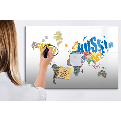 Magnetic Memo Board Whiteboard - 90 x 60 cm - With Marker and Magnets - Textual map of the world