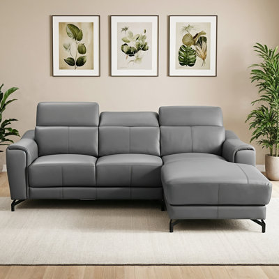 Canapé modulaire en cuir véritable à accoudoirs carrés avec méridienne droite 103,9 po Locke