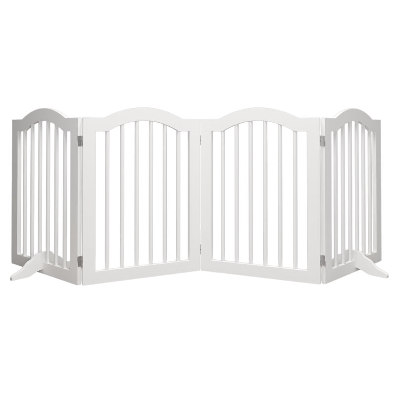 27.6" Height Solid Wood Freestanding Pet Gate, 4 Panels Foldable Dog Gate