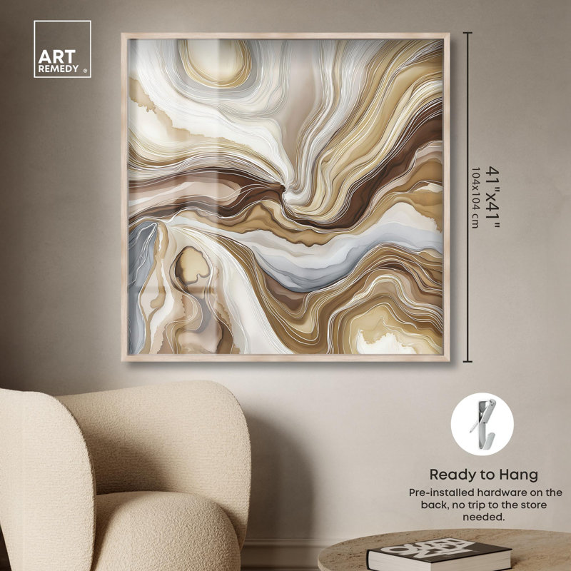 «Viscous Flow I Shadowbox Print Gold Boho» par Art Remedy, cadre blond, 40 x 40, H 41 po x l 41 po, Cadre blond