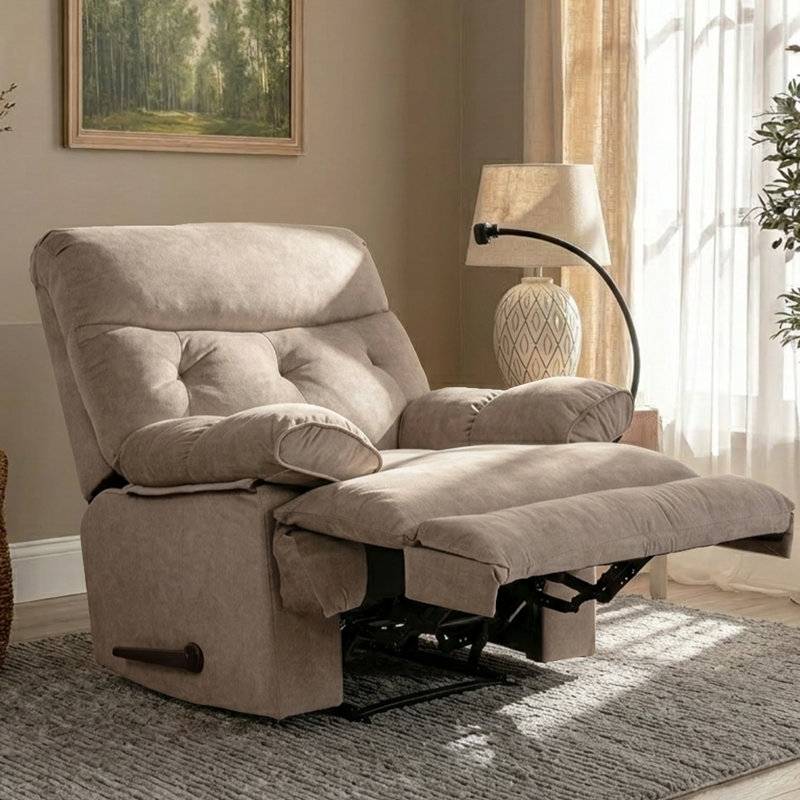 39.76'' Wide Oversized Recliner, Manual Recliner Adults Soft Overstuffed Arms And Back,velvet Recliner Chair, Recliner Chairs For Adults 400lbs, Extra Wide Recliners, Large Recliner Chair For Living Room, Bedroom-Beige(set Of2)