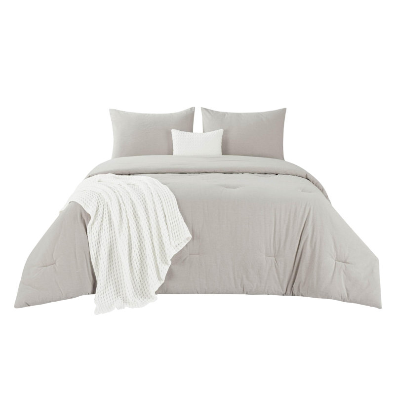 Cozy Winter Collection Bedsure 5 Pieces Cotton Comforter Set with Cotton Waffle Throw Blanket, Beige