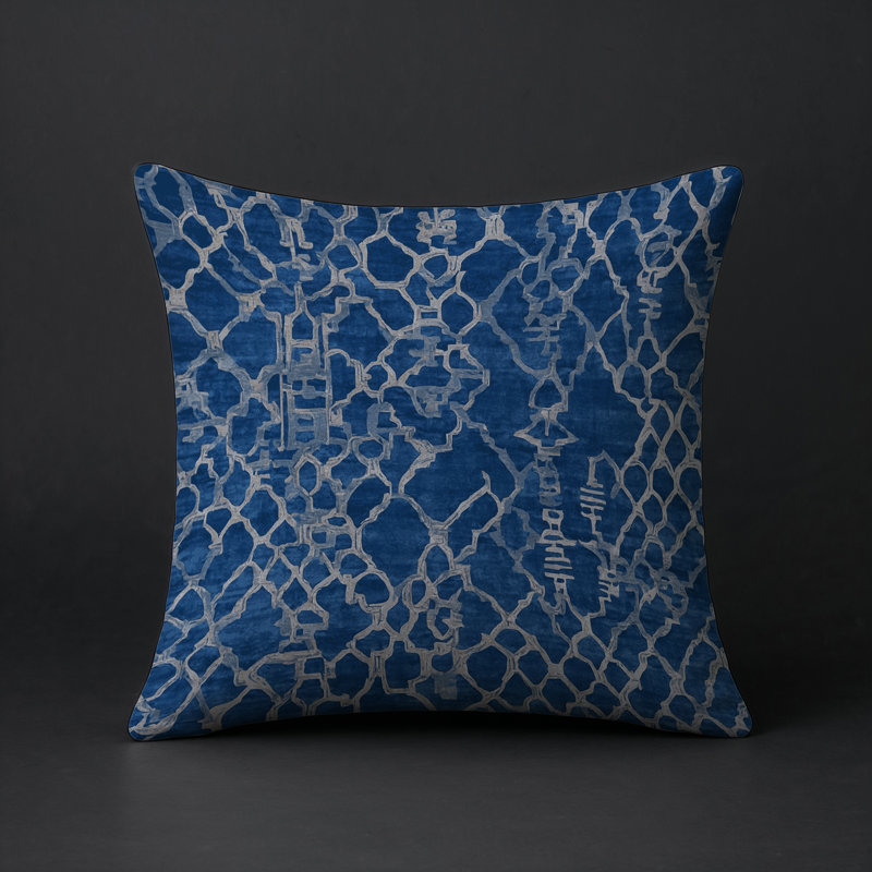 Coussin décoratif intérieur / extérieur gris Modern Modern, Denim / brun clair abstrait, Carré 16 po