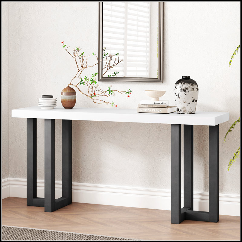 Console avec pieds à motif géométrique, décoration intérieure moderne et contemporaine, Blanc, Gris