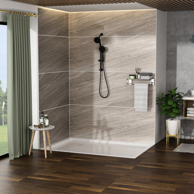 Système de douche noir mat avec pomme de douche 4,7 po, 7 poignées et fonctions réglables