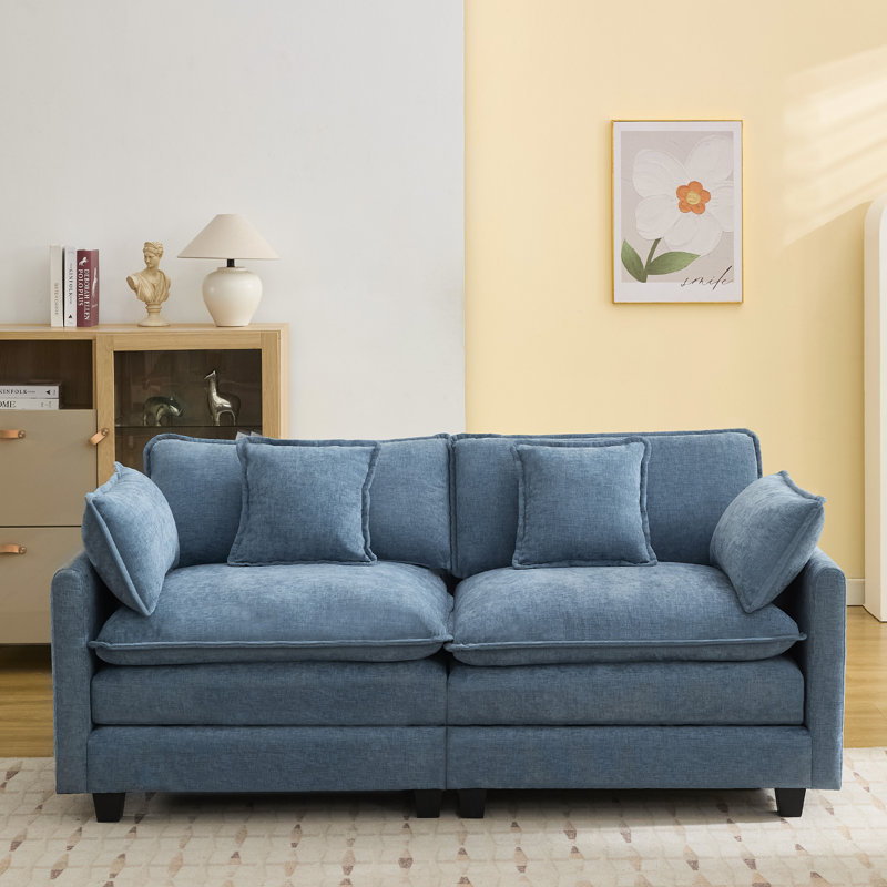 Canapé modulaire en tissu d'ameublement Chenille, Bleu, 2 places