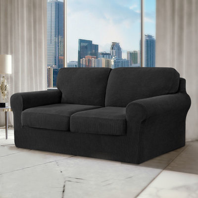 Housses de canapé extensibles antidérapantes à pièces multiples, housses de canapé lavables en jacquard doux, protecteur de mobilier à ajustement universel pour une utilisation quotidienne avec les animaux de compagnie et les enfants (causeuse, noir)