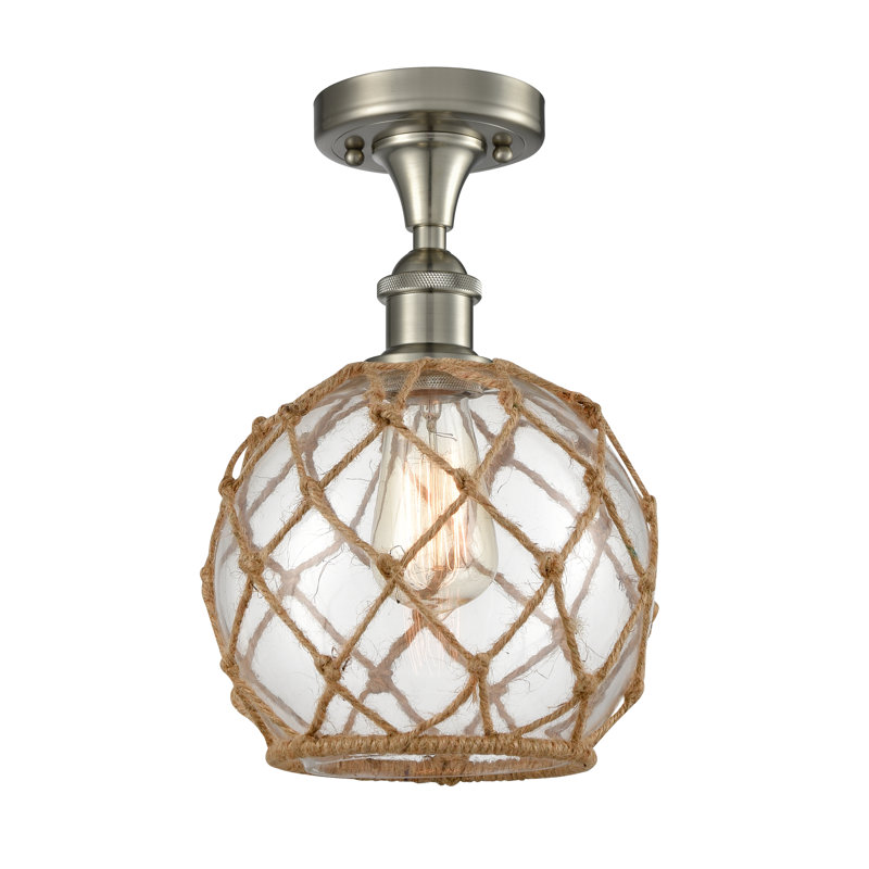 Alma Glass Semi Flush Mount, No Bulb Included, Clear/Brown, Brushed Satin Nickel
