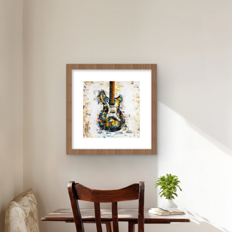 Guitare abstraite et colorée - reproduction d'art musical contemporain, Brun, H 16 po x l 16 po