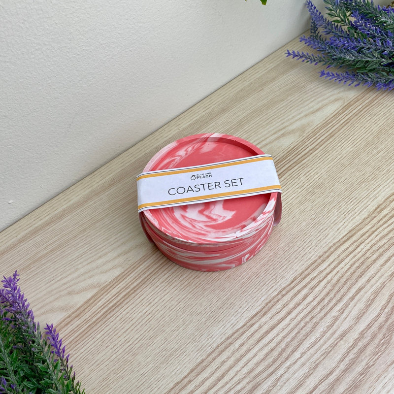 Stoneware Round 4 Piece Coaster Set, Pink