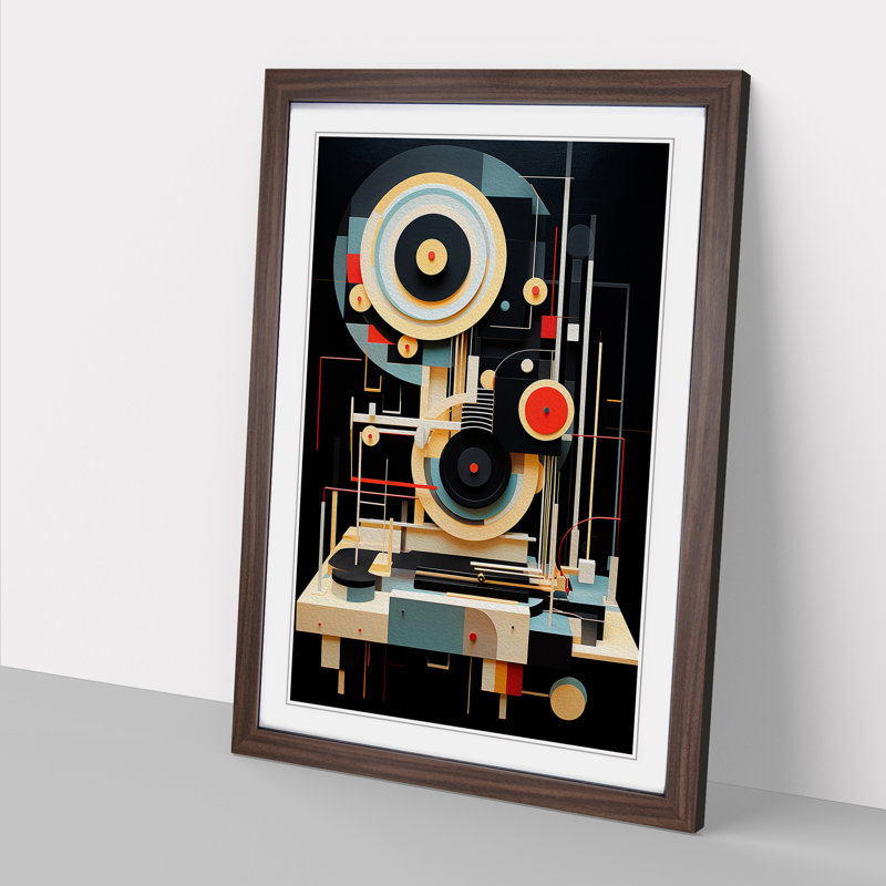 Record Player Dadaism - Framed Print, 34cm H x 25cm W x 2cm D, Walnut