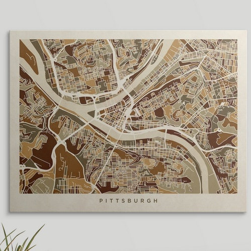«Pittsburgh Pennsylvania Street Map» par Bellen, impression, H 27 po x l 36 po x P 1,5 po, Toile