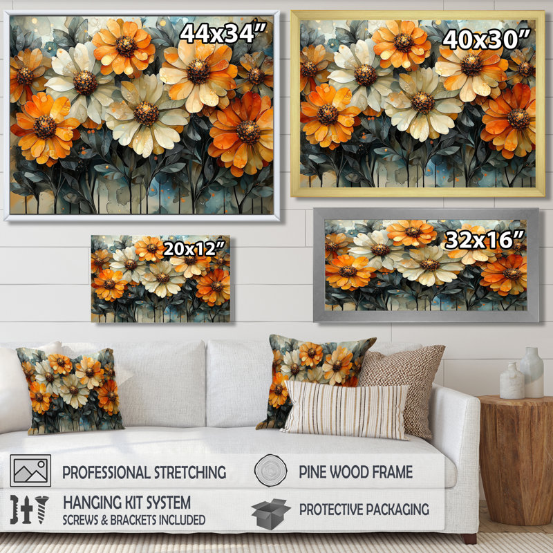 Jabon Golden Zinnias Flowers Geometric Beauty II - Zinnias, art mural, Reproduction encadrée d'une seule photo