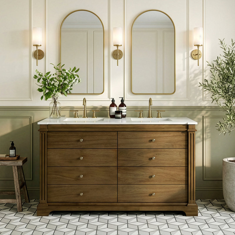 Meuble-lavabo double à 4 tiroirs l 60 po Garza, brun, Brun