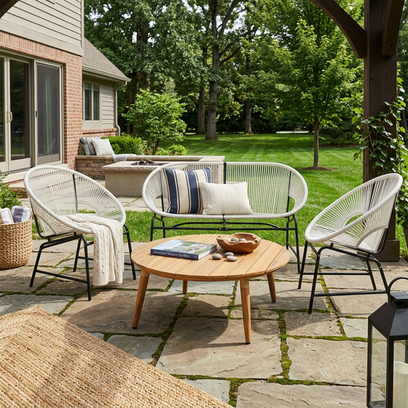 Ensemble de conversation extérieur pour balcon, jardin, terrasse, Blanc
