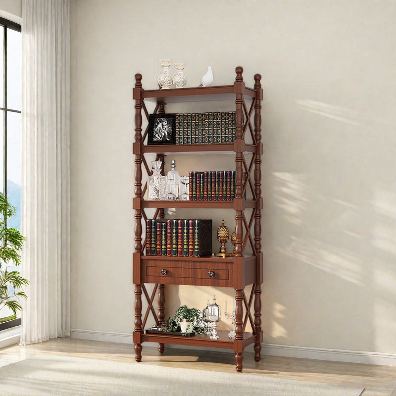 Bibliothèque artistique et pratique, (5 tablettes) H 76,3 po x l 27,5 po x P 14,1 po, Marron foncé