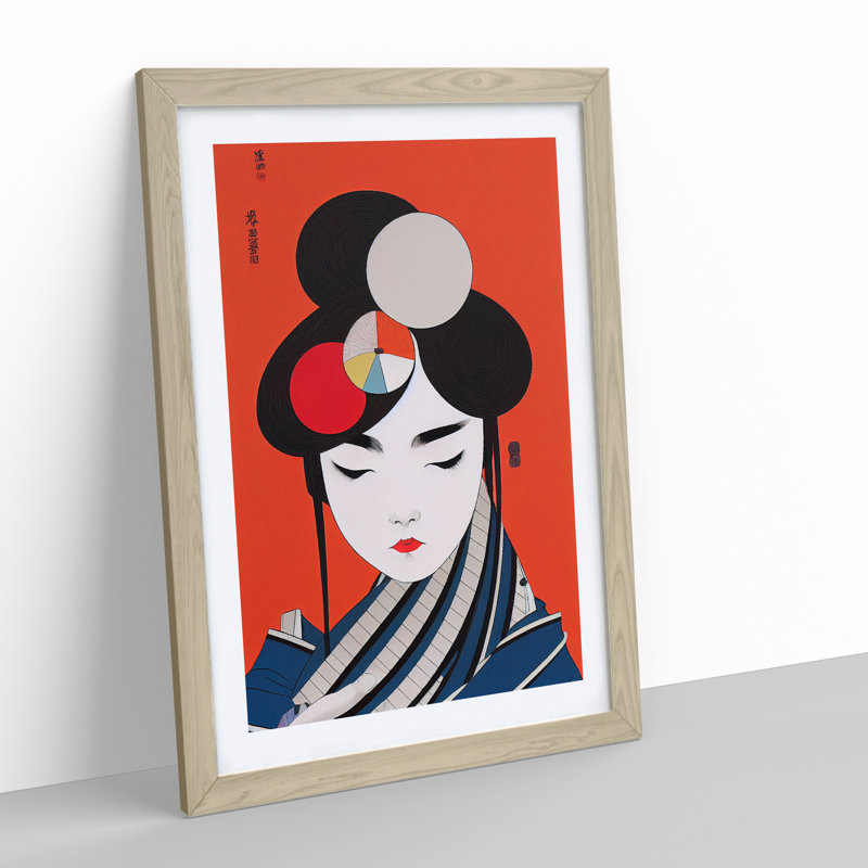 Creative Geisha - Single Picture Frame Painting, 46cm H x 34cm W x 2cm D, Oak Framed