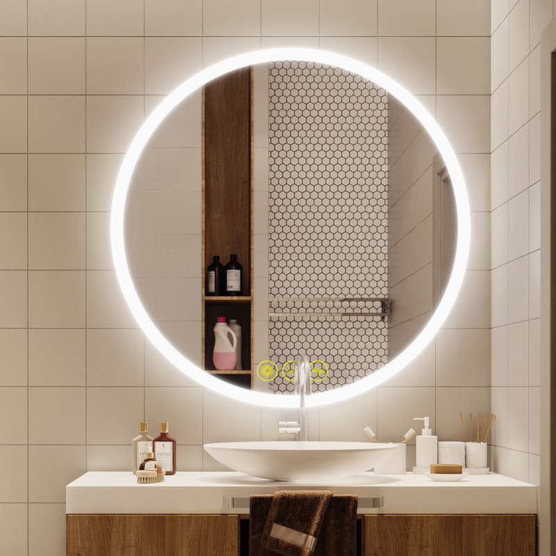 Airalyn Led Round Anti-Fog Bathroom Mirror with Adjustable Lighting: Perfect for Your Bedroom Vanity, 28" x 28"
