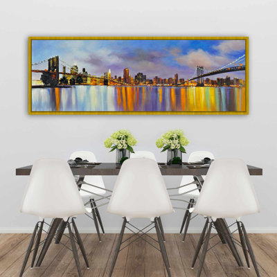 Colourful City with Bridge by Day - Framed Canvas Art for Living Room