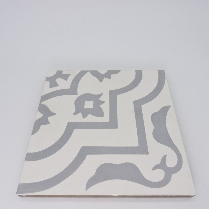 Taza 8" x 8" Cement Patterned Wall & Floor Tile, White/Gray