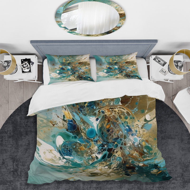 Ensemble de housse de couette turquoise et jaune à encre liquide captivante