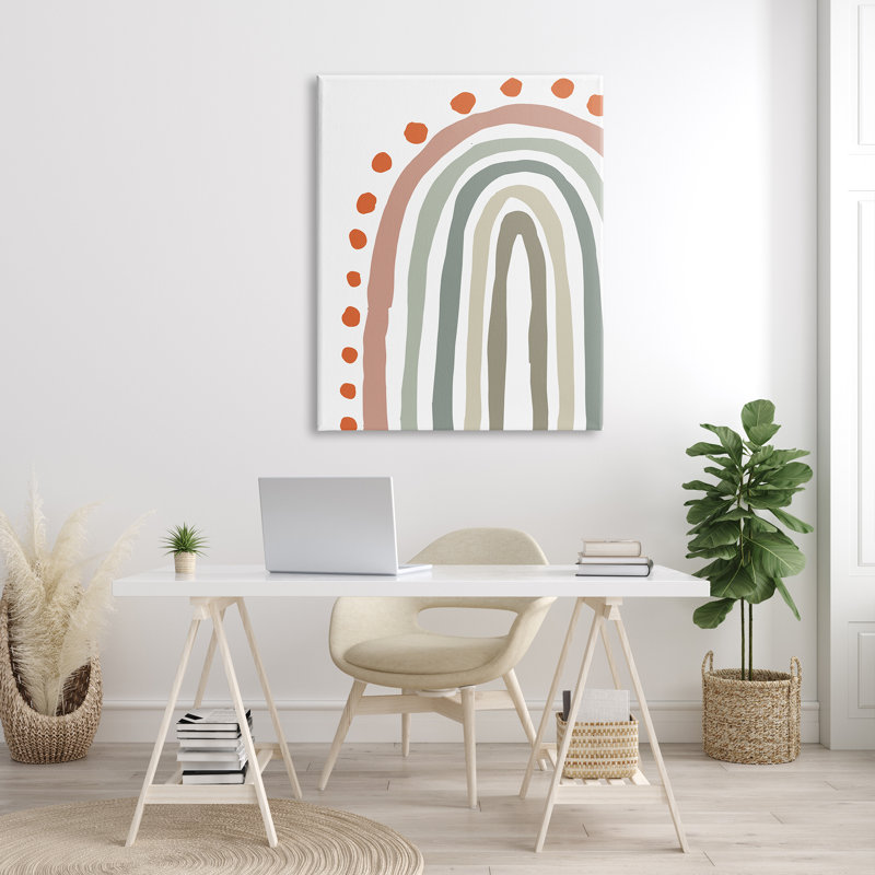 Arc-en-ciel avec pois rouges par Elizabeth Medley - Peinture, H 48 po x l 36 po, Toile tendue